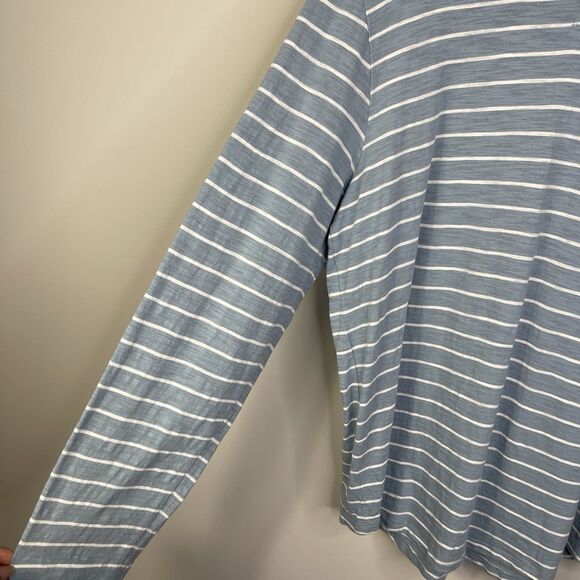 Vince Men's XL T-Shirt Blue Striped Slub Hooded Cotton Long Sleeve Tee BE17 - Picture 2 of 8